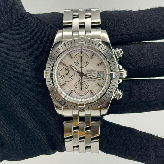 Breitling Chronomat Evolution White M.O.P. Dial on Stainless Steel Bracelet Ref. A13356 Manuals Only