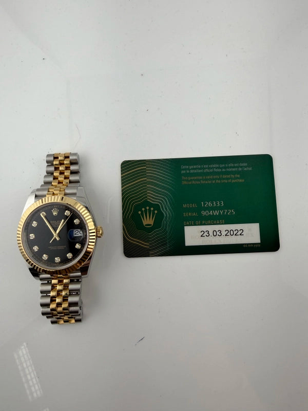 Rolex Datejust 41 Black Diamond Dial on Jubilee Ref 126333 with New Style Card Green 2022