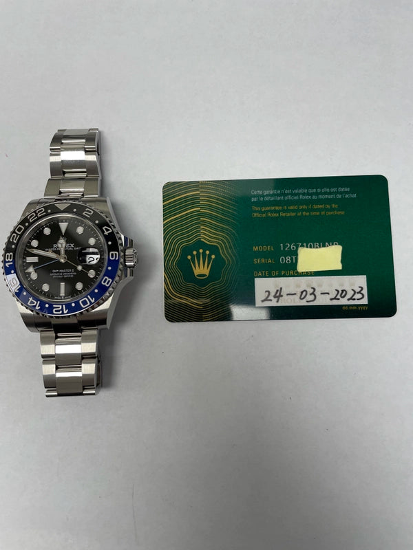 Rolex GMT-Master II Black Dial on Oyster Ref 126710BLNR with New Style Card Green 2023