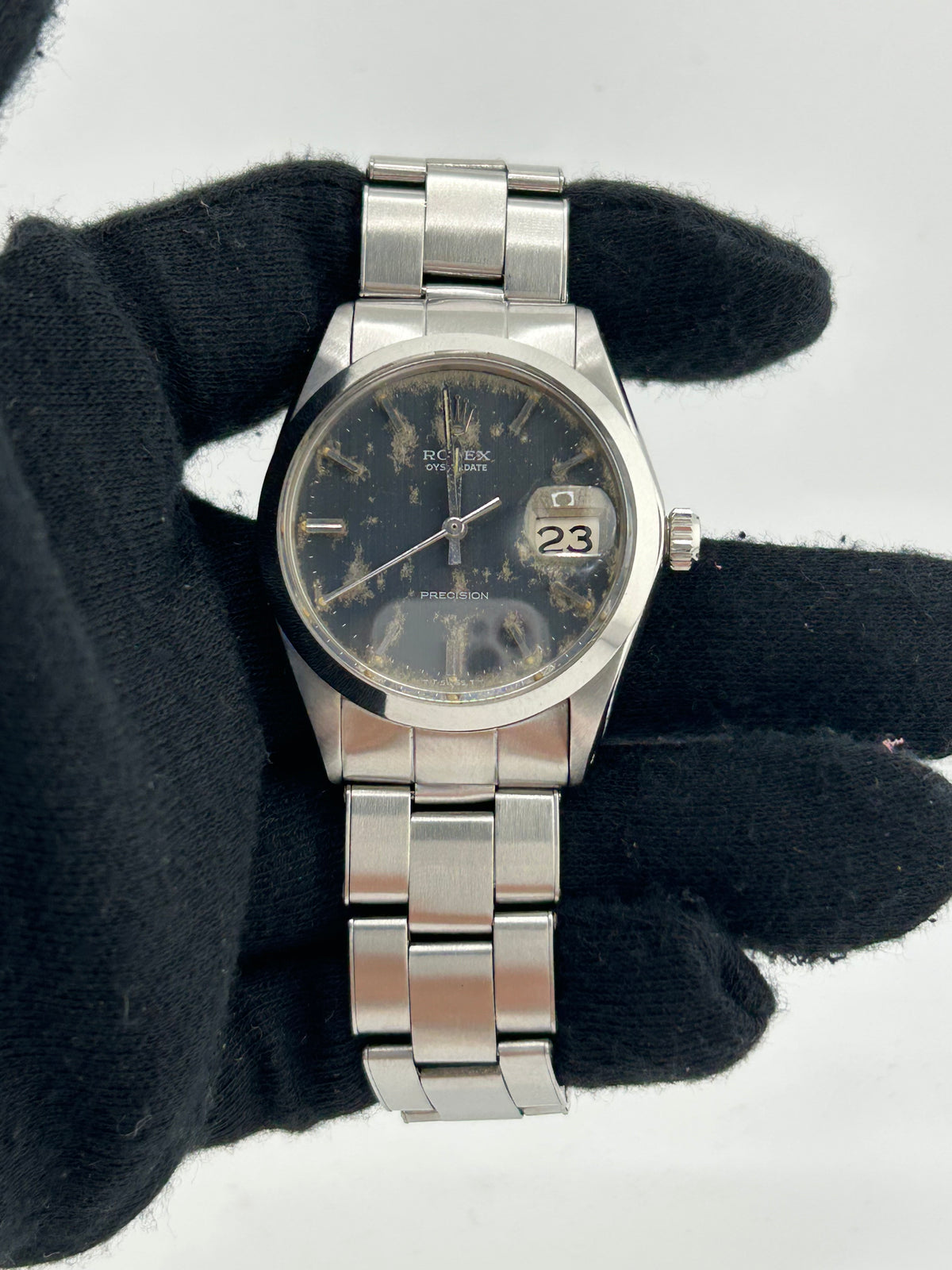 Rolex Oysterdate Precision Dark Gray Dial on Oyster Rivet Bracelet Ref. 6694 Service Papers 1989