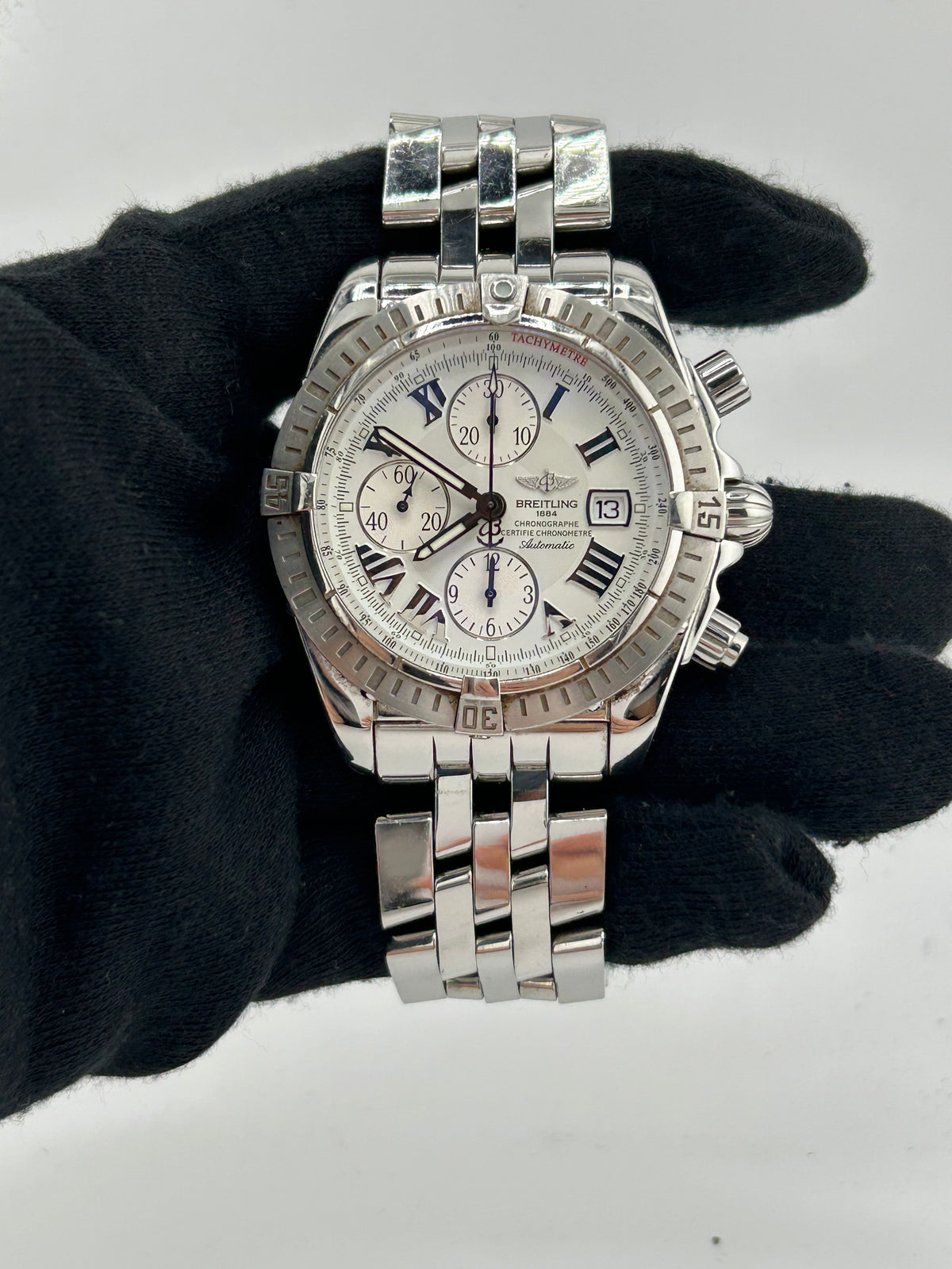 Breitling Evolution Chrono White Dial on Stainless Steel Ref. A13356 Complete Open Date