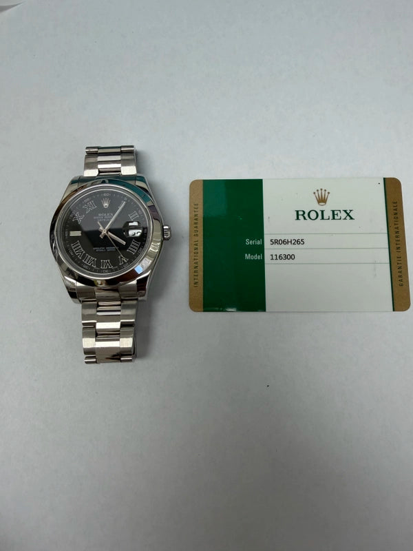 Rolex Datejust Black Roman Dial Ref 116300 with New Style Card White 2017