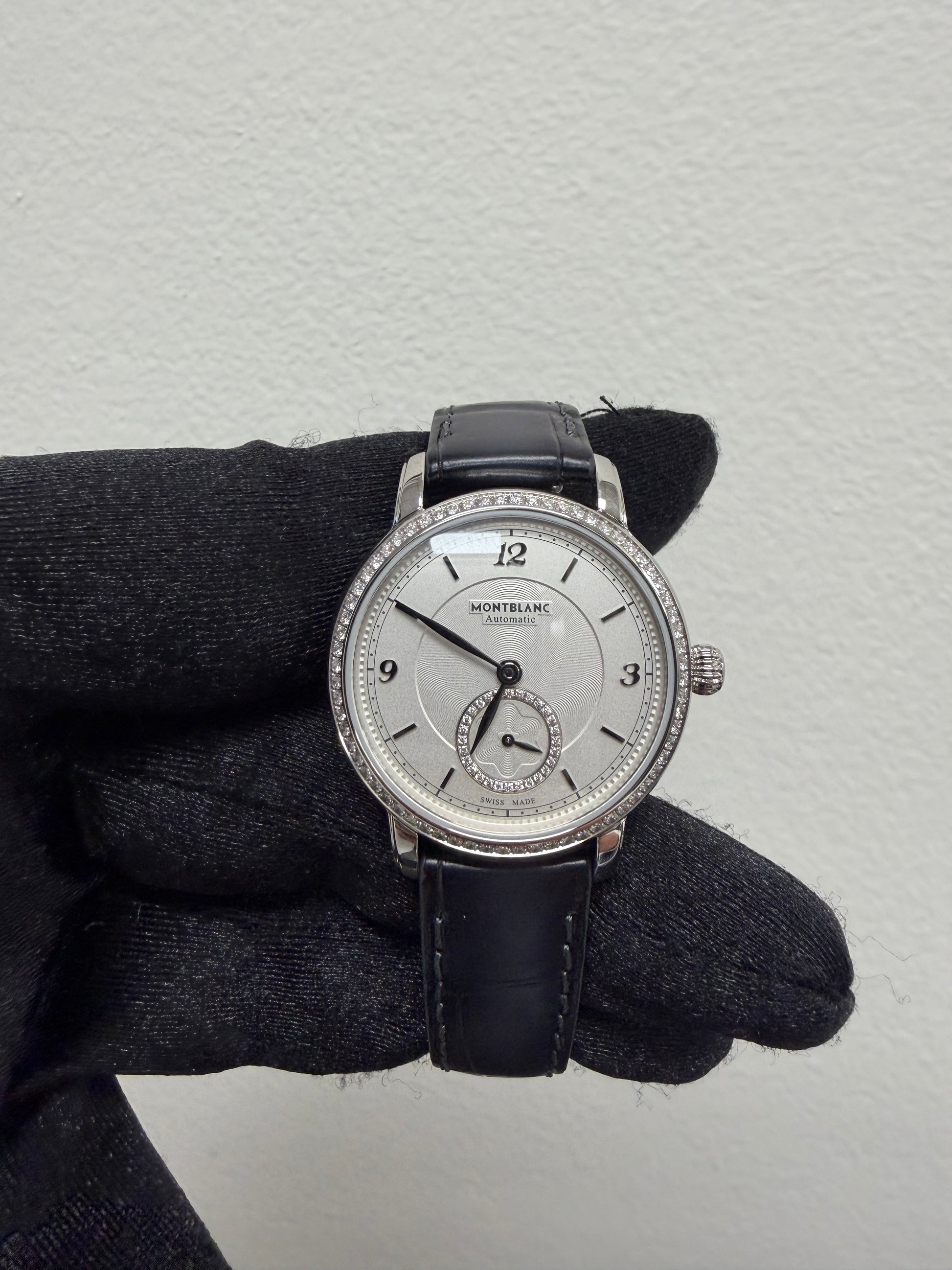 Montblanc Star Legacy Silver With Factory Diamonds Dial on Grey Leather Ref. 118534 Card Open Date — view 2
