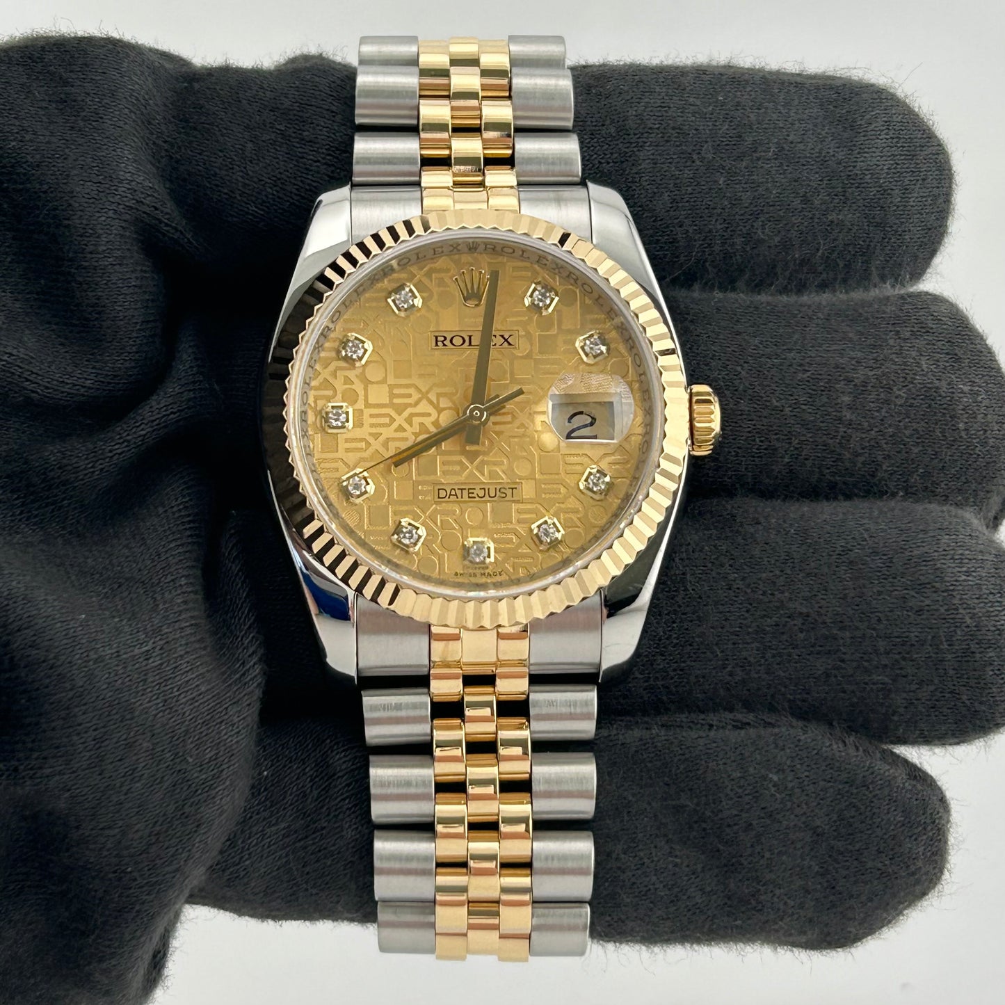 Rolex Datejust Champagne Anniversary Factory Diamond Dial Dial on D Link Jubilee Hidden Clasp Bracelet Ref. 116233G 2007 — view 2