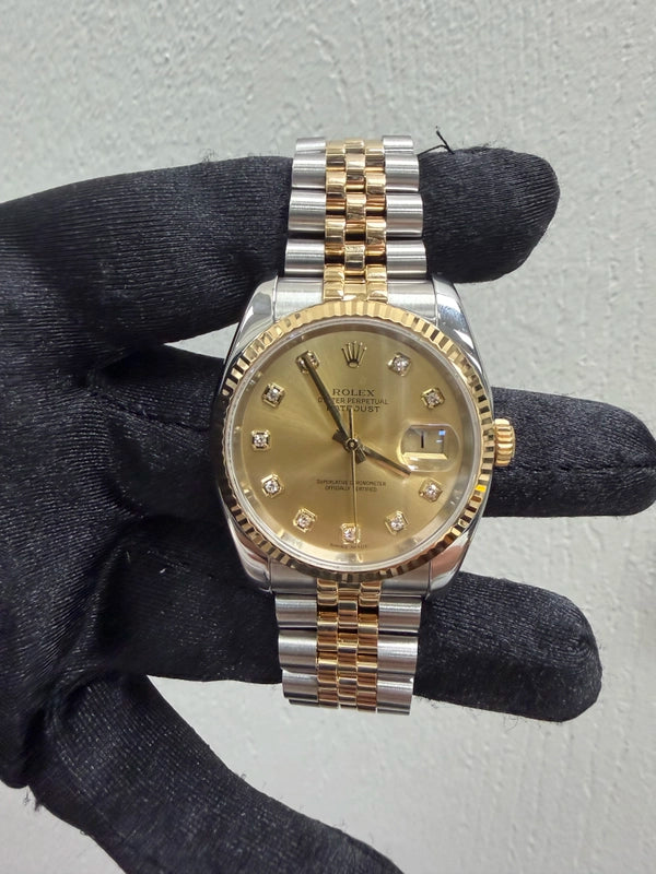Rolex Datejust Champagne Diamonds Dial on Jubilee Ref 116233 with Card Old Green 2011