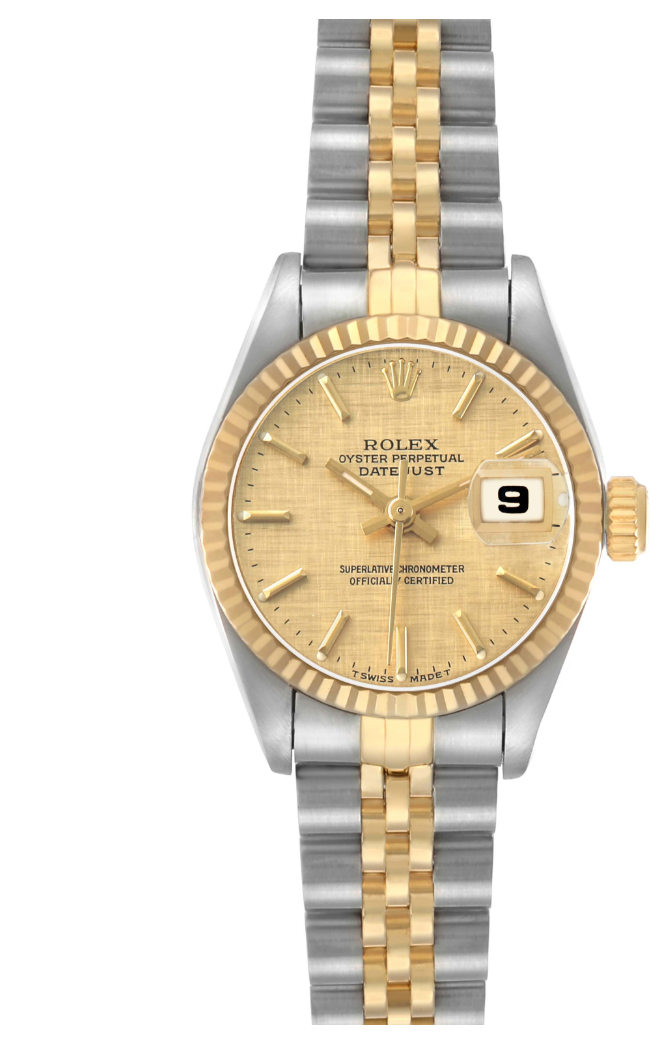 Rolex Lady-Datejust Champagne Linen Stick Dial on Stainless Steel & Yellow Gold Ref. 69173