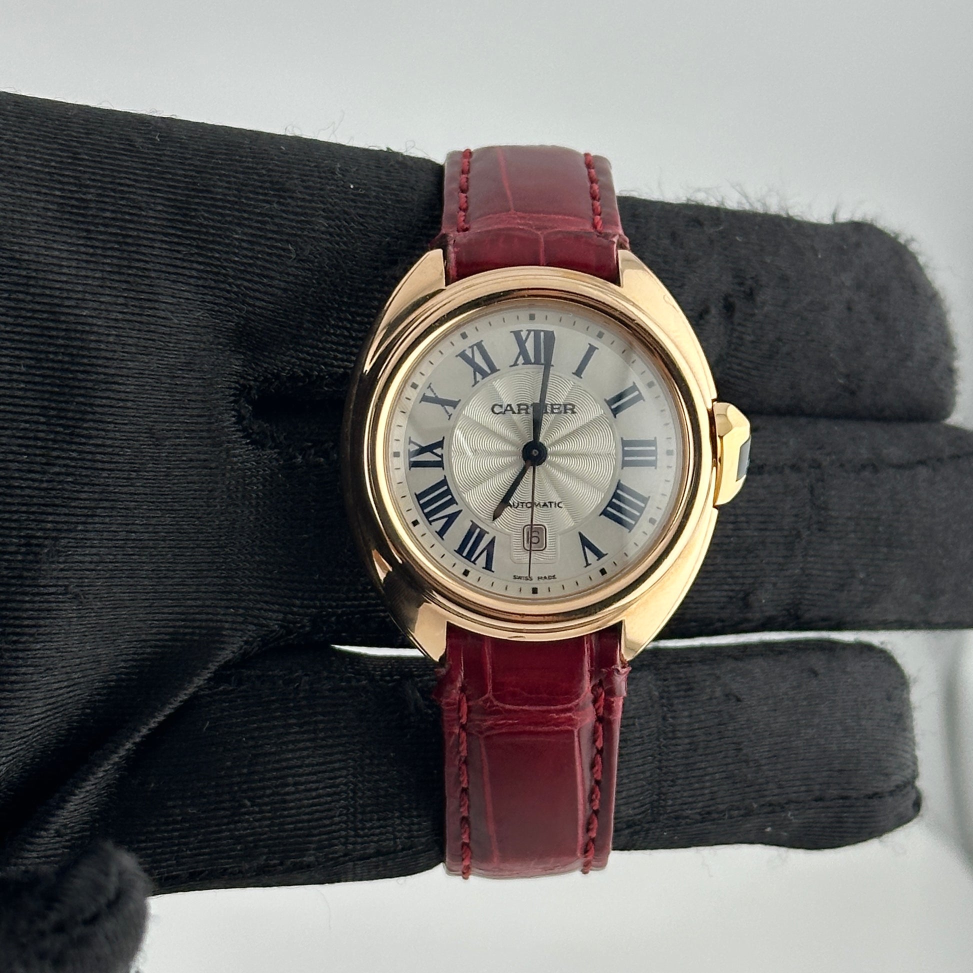 Cartier Cle Silver Roman Dial on Maroon Leather Ref. 3947/WGCL0010 Papers 2016 — view 2