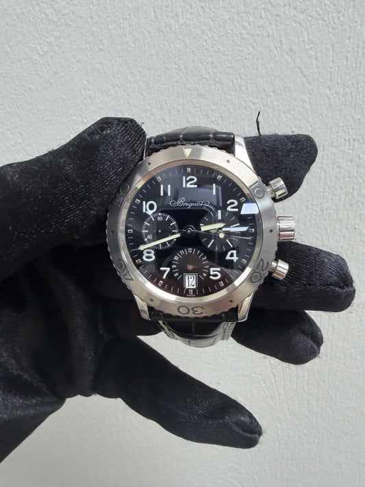 Breguet Type XX Black Dial on Leather Ref 3820ST