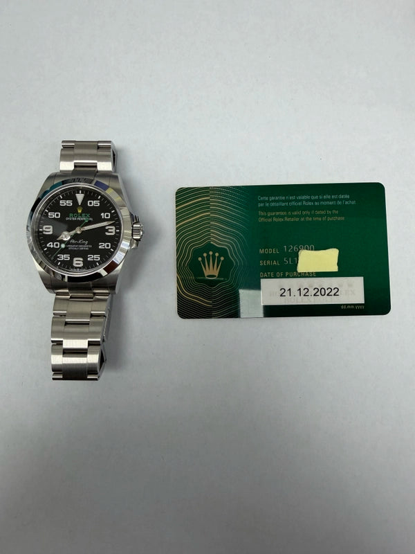 Rolex Air-King Black Dial on Oyster Ref 126900 with New Style Card Green 2022
