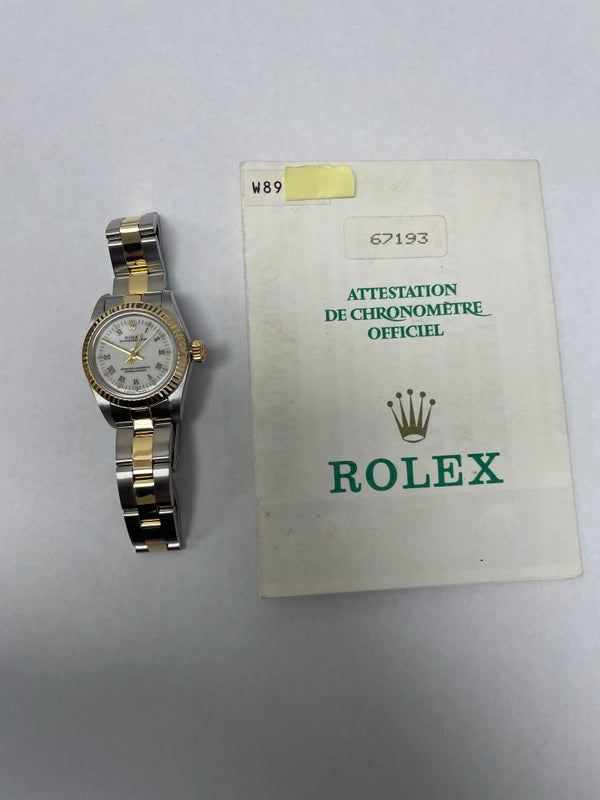 Rolex Oyster Perpetual White Roman Dial on Oyster Ref 67193 with Papers 1997