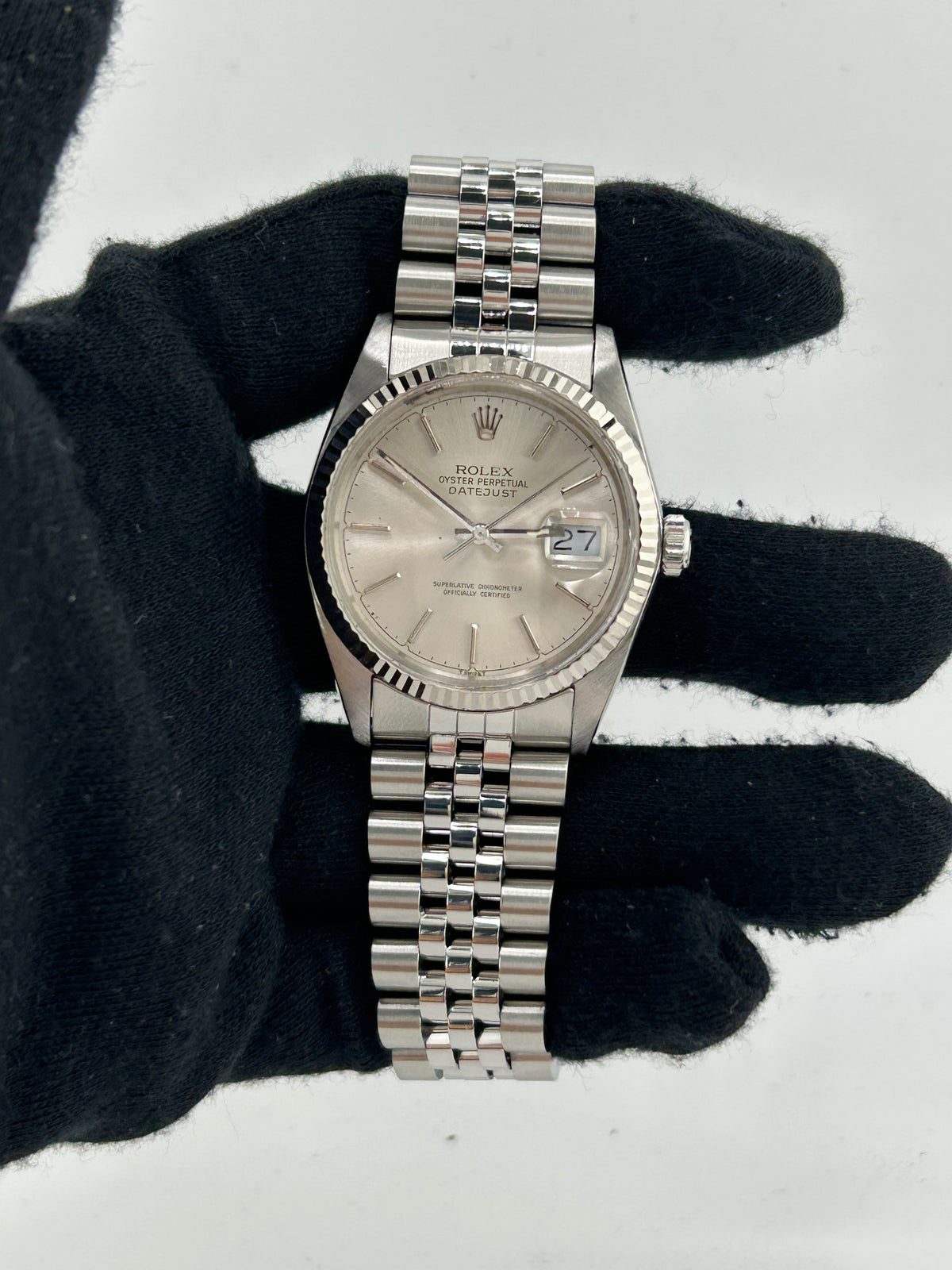 Rolex Datejust 36 Silver Stick Dial on Jubilee D Link Bracelet Ref. 16014 1985 — view 2
