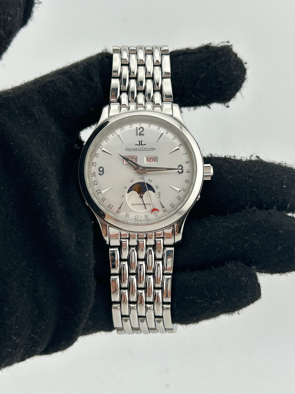 Jaeger Le Coultre Master Moon/Master Calendar Silver Dial on Stainless Steel Bracelet Ref. 140.8.98.S/Q143812A Complete 2003 — view 2