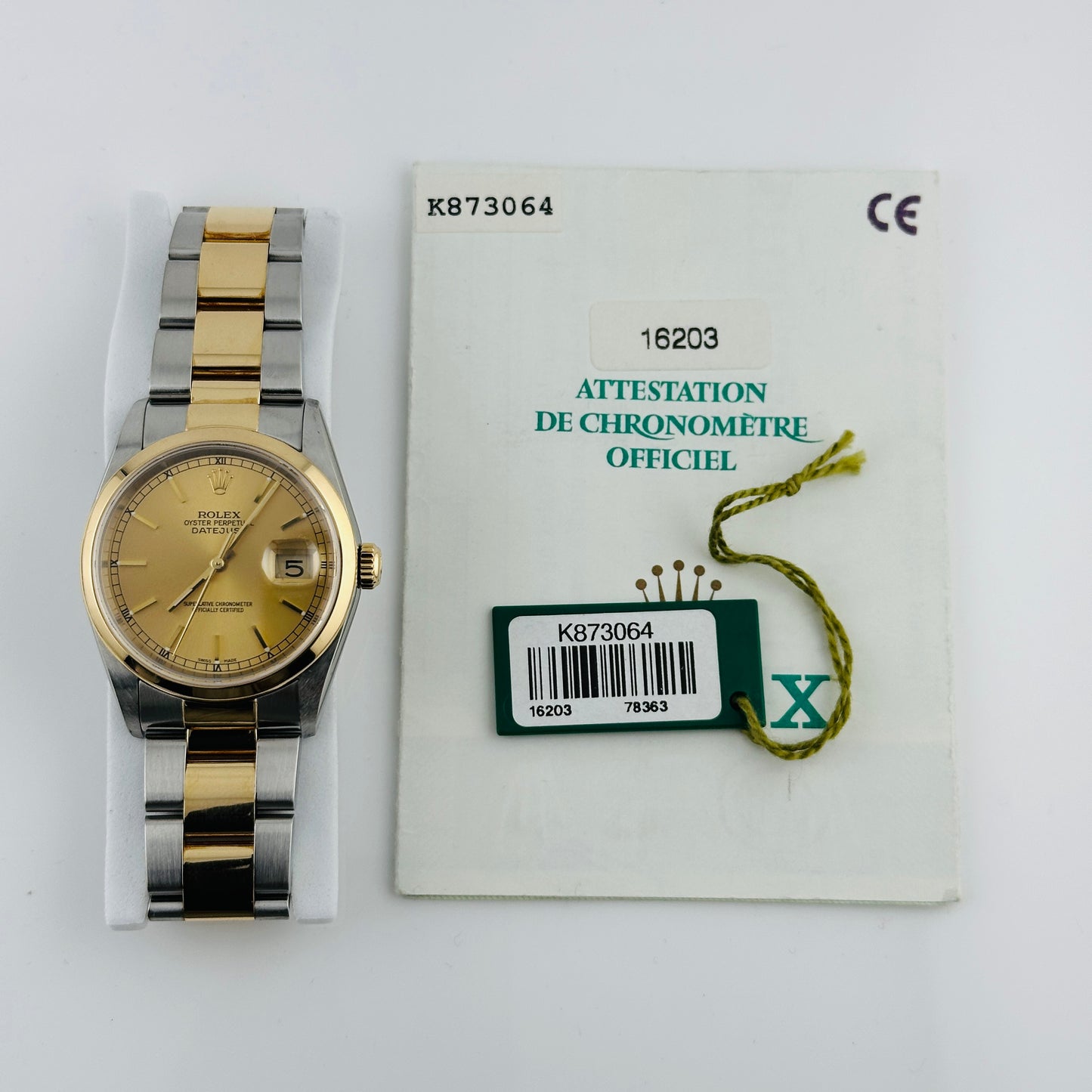 Rolex Datejust Champagne Stick Dial on Oyster Ref. 16203 Papers 2002 — view 5