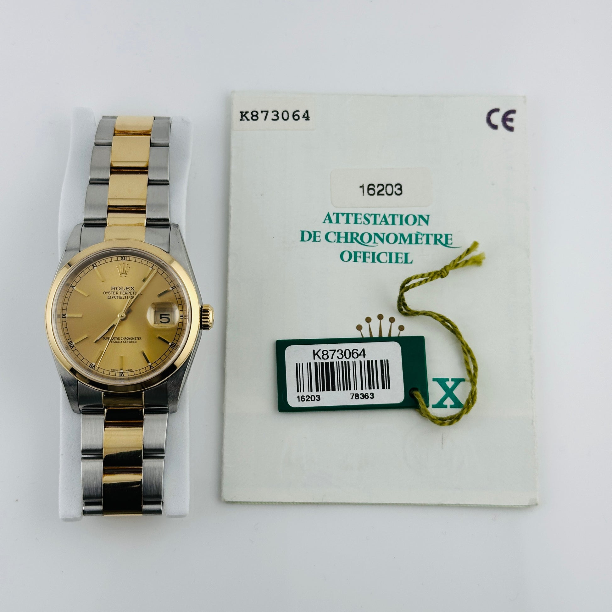 Rolex Datejust Champagne Stick Dial on Oyster Ref. 16203 Papers 2002 — view 5