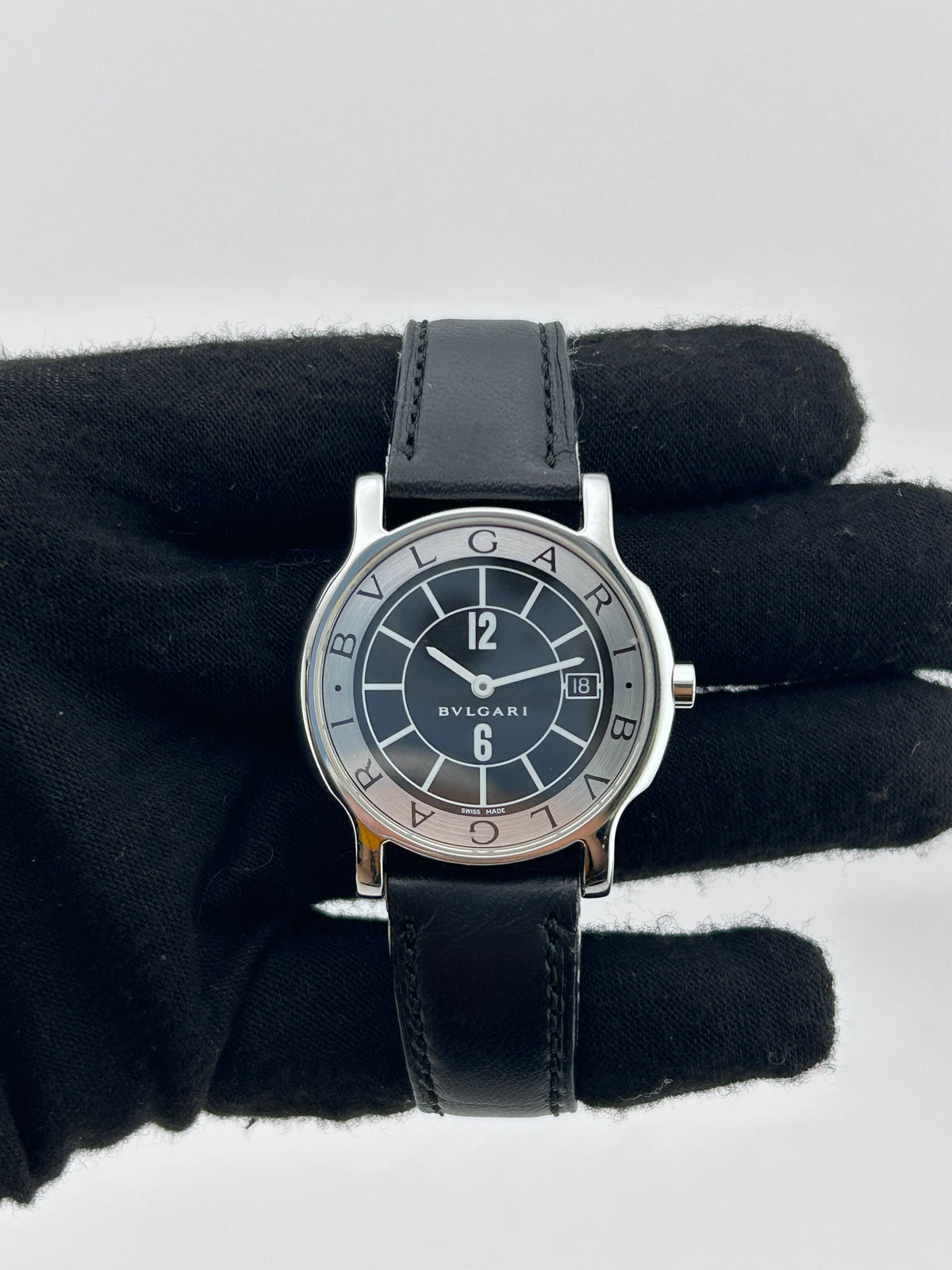 Bvlgari Solo Tempo Black Dial on Black Leather Strap Ref. ST35S with Box