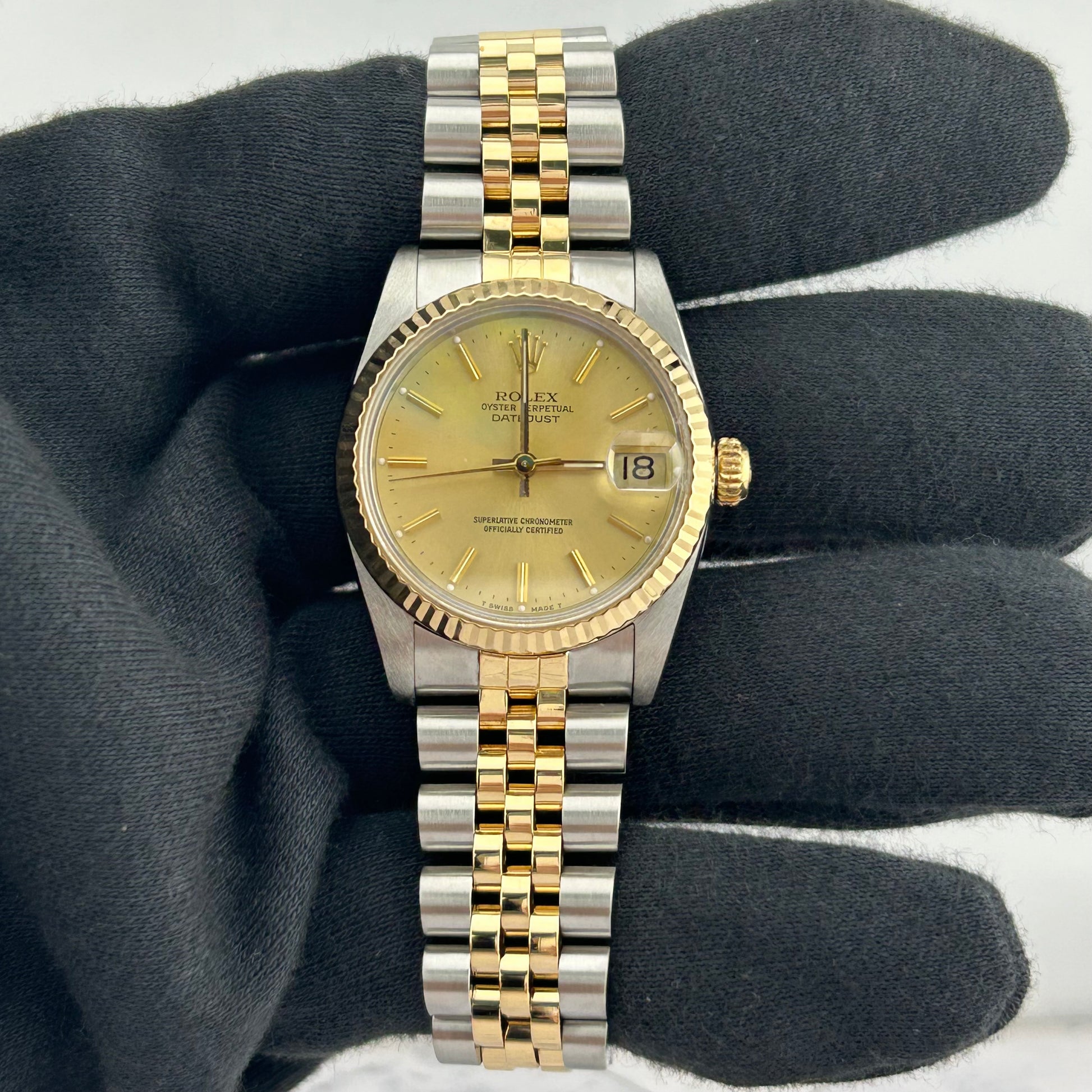 Rolex Datejust Champagne Stick Dial on D Link Jubilee Bracelet Ref. 68273 1988 — view 2