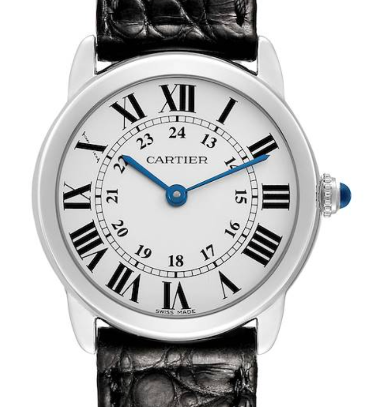 Cartier Ronde Solo de Cartier Silver Roman & Arabic Numerals Dial on Black Leather Strap Ref. W6700155 Card 2017