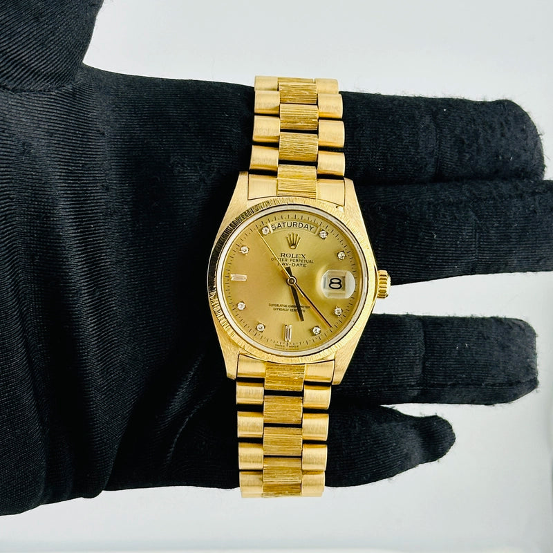 Rolex Day-Date Bark Champagne Diamond Factory Dial on President Bark Ref 18078
