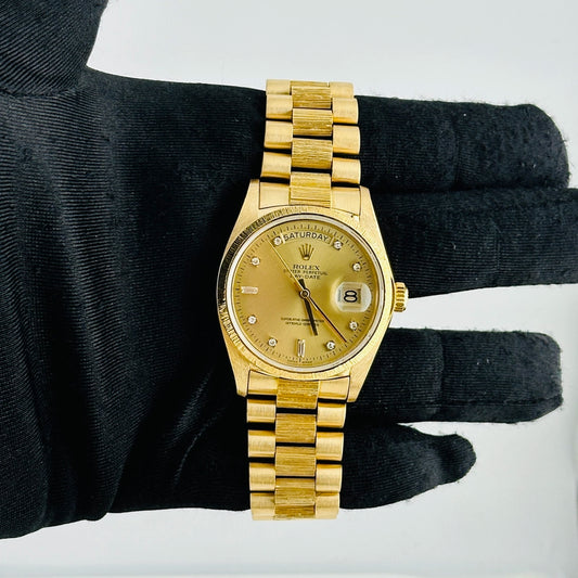 Rolex Day-Date Bark Champagne Diamond Factory Dial on President Bark Ref 18078