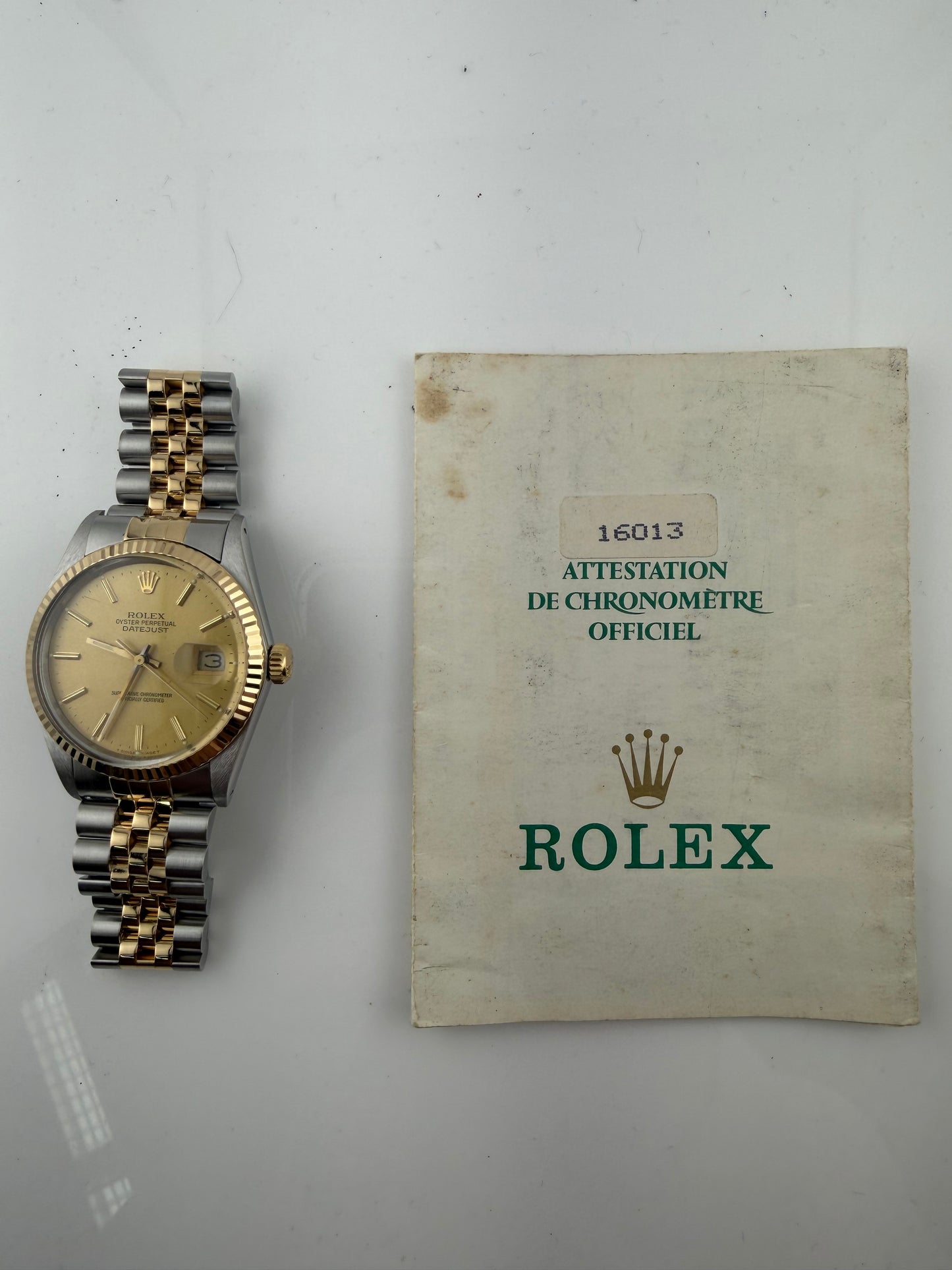 Rolex Datejust Champagne Stick Dial on Jubilee Ref. 16233 Papers 1989 — view 6