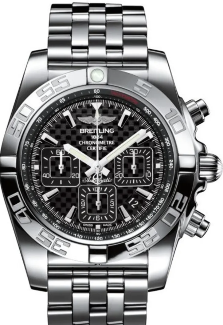 Breitling Chronomat Black Carbon Dial on Stainless Steel Ref. AB0110/AB0110121B2A1 Card 2018