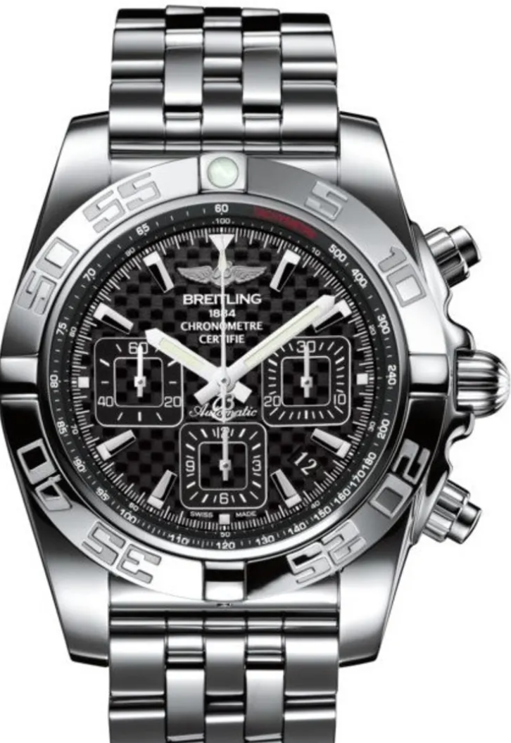 Breitling Chronomat Black Carbon Dial on Stainless Steel Ref. AB0110/AB0110121B2A1 Card 2018