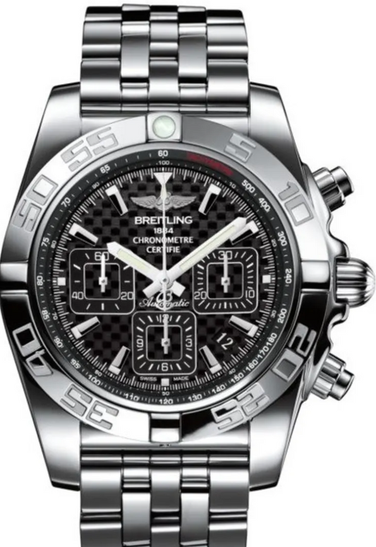 Breitling Chronomat Black Carbon Dial on Stainless Steel Ref. AB0110/AB0110121B2A1 Card 2018