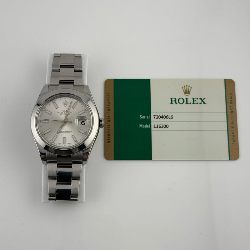 Rolex Datejust II Silver Stick Dial on Oyster Ref 116300 with New Style Card White 2017
