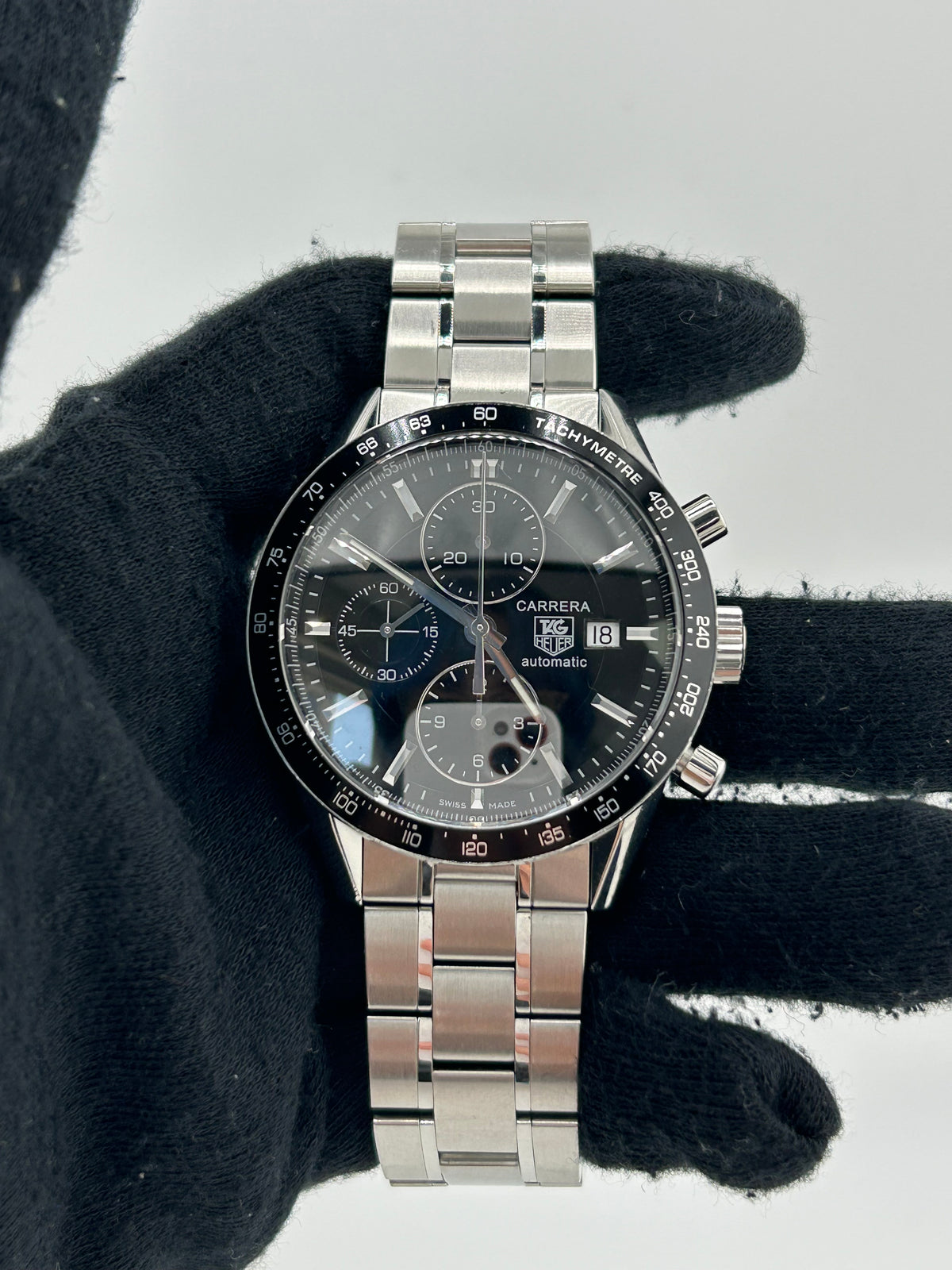 Tag Heuer Carrera Calibre 16 Black Dial on Stainless Steel Bracelet Ref. CV201E.BA0794 Complete 2013 — view 2