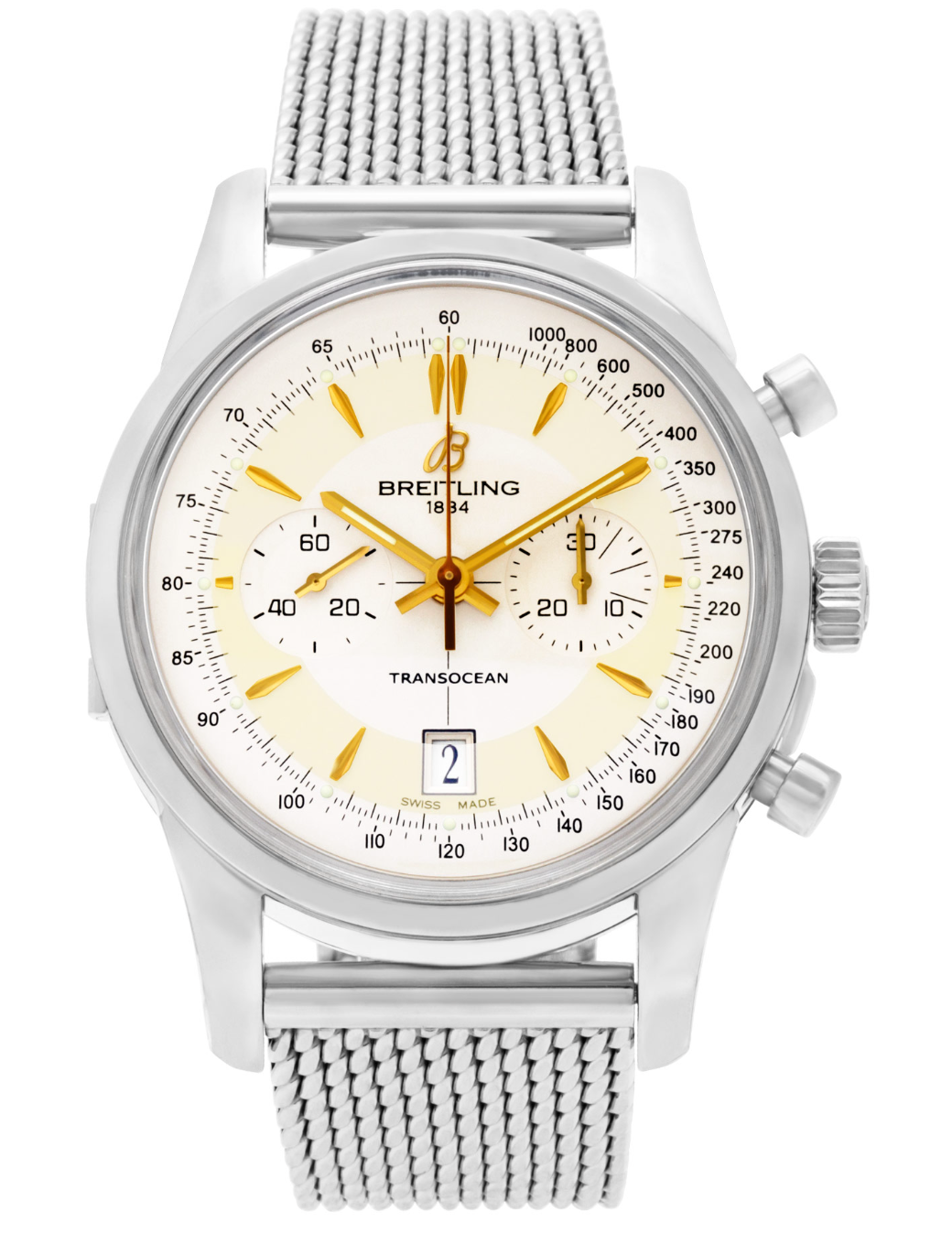 Breitling Transocean Chronograph Mercury Silver Dial on Stainless Steel Bracelet Ref. AB015412 Card 2015