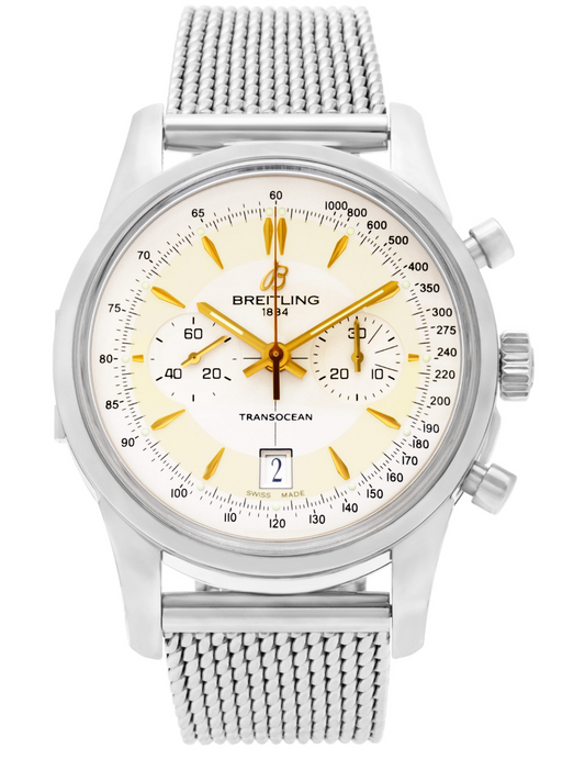 Breitling Transocean Chronograph Mercury Silver Dial on Stainless Steel Bracelet Ref. AB015412 Card 2015