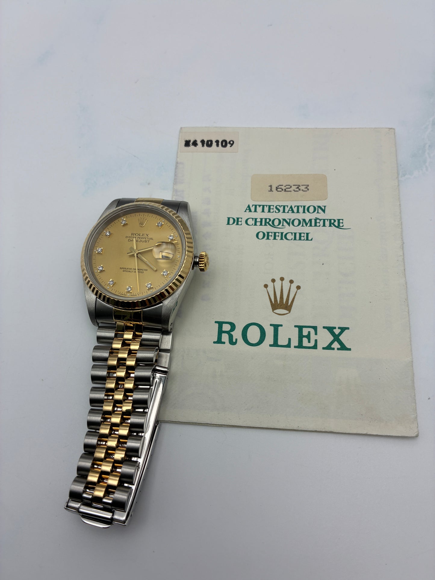 Rolex Datejust Champagne Diamond Dial on D Link Jubilee Ref. 16233 Papers 1993 — view 6