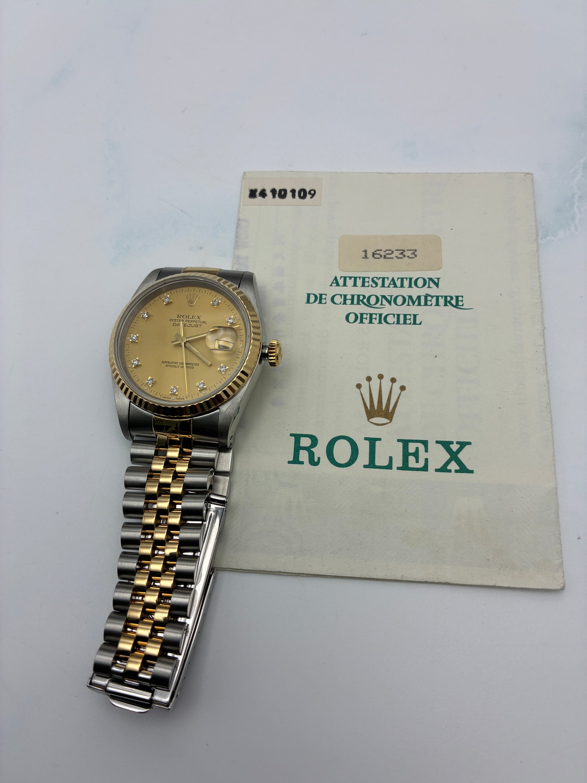 Rolex Datejust Champagne Diamond Dial on D Link Jubilee Ref. 16233 Papers 1993 — view 6