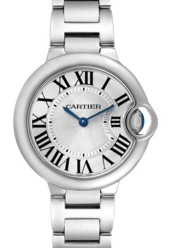 Cartier Ballon Bleu 33 Silver Roman Numerals Dial on Stainless Steel Bracelet Ref. W6920084