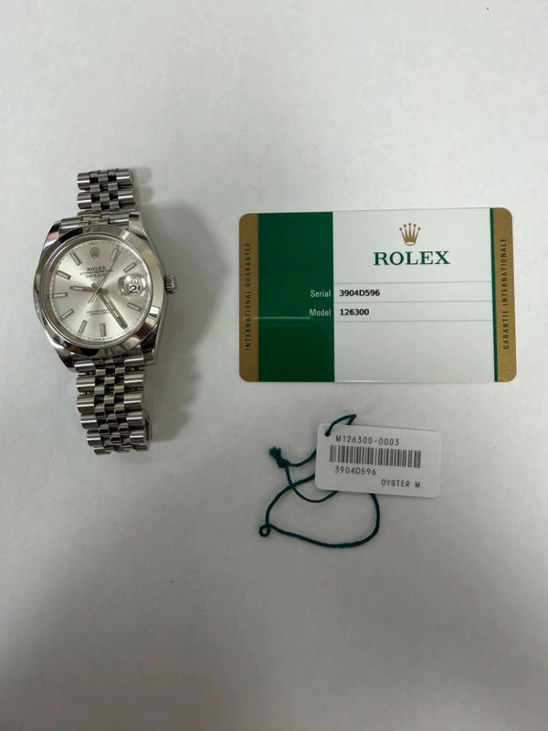 Rolex Datejust 41 Silver Index Dial on Jubilee Ref 126300 with New Style Card White 2019