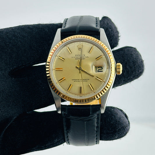 Rolex Datejust Champagne Stick Dial on Generic Leather Band Ref. 1601 1975