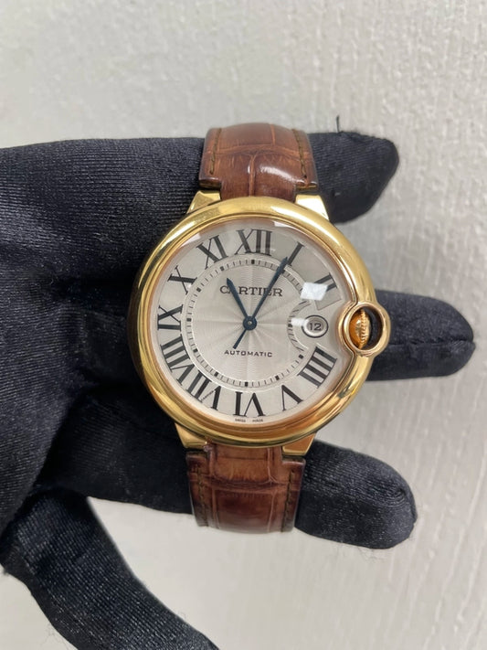 Cartier Ballon Blue B Silver Dial on Leather Ref 2999