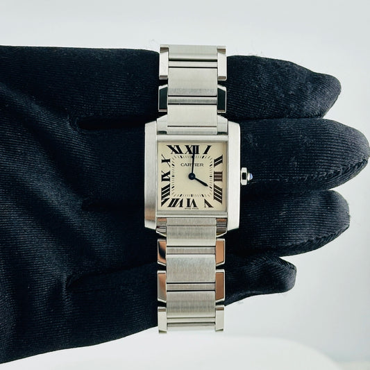 Cartier Tank Francaise Midsize White Roman Dial Ref 3751/WSTA0005