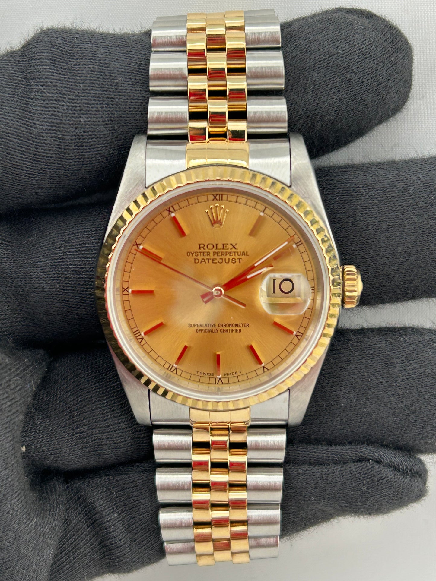Rolex Datejust Champagne Stick Dial on D Link Jubilee Ref. 16233 Papers 1990 — view 2