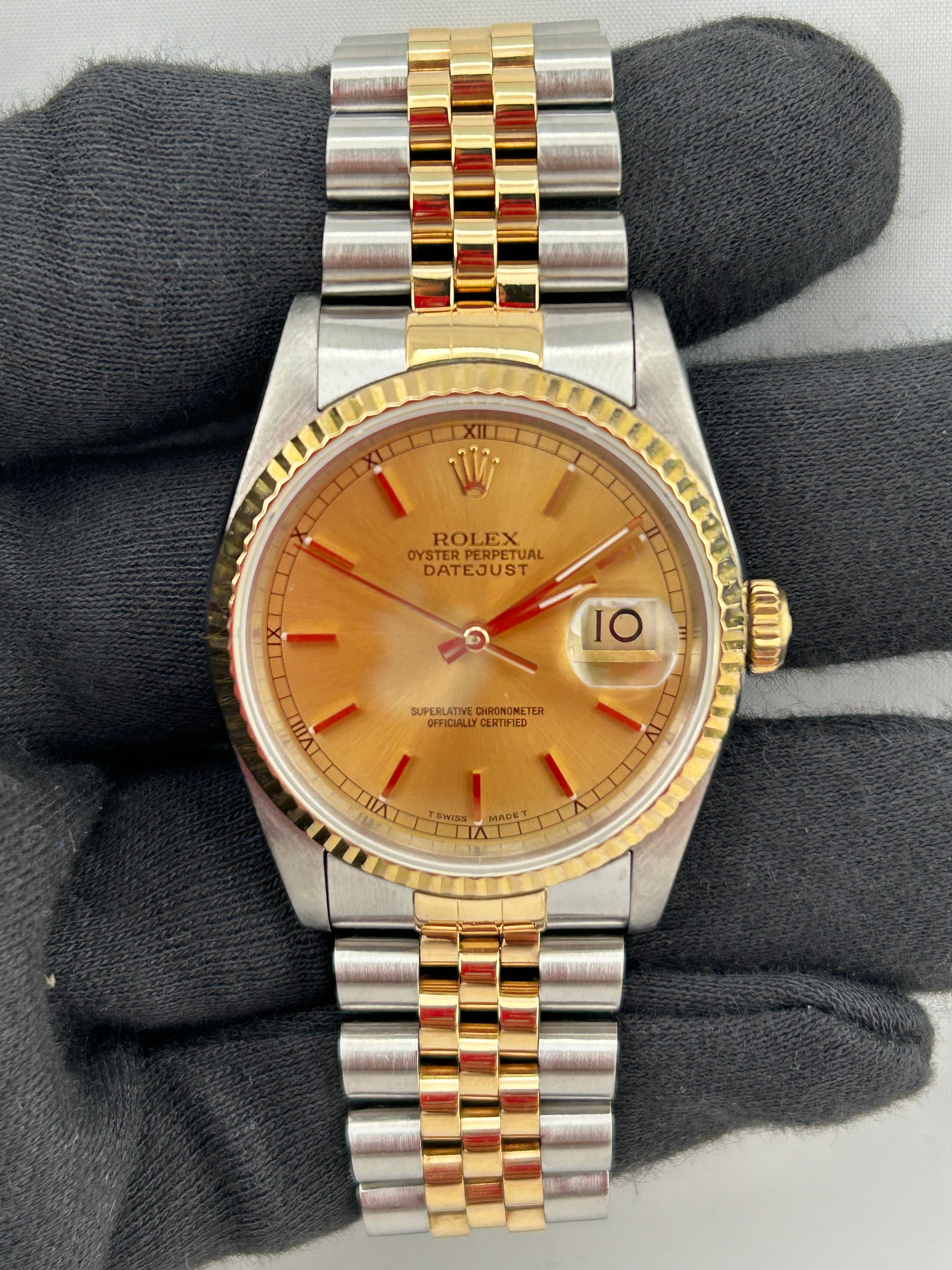 Rolex Datejust Champagne Stick Dial on D Link Jubilee Ref. 16233 Papers 1990 — view 2