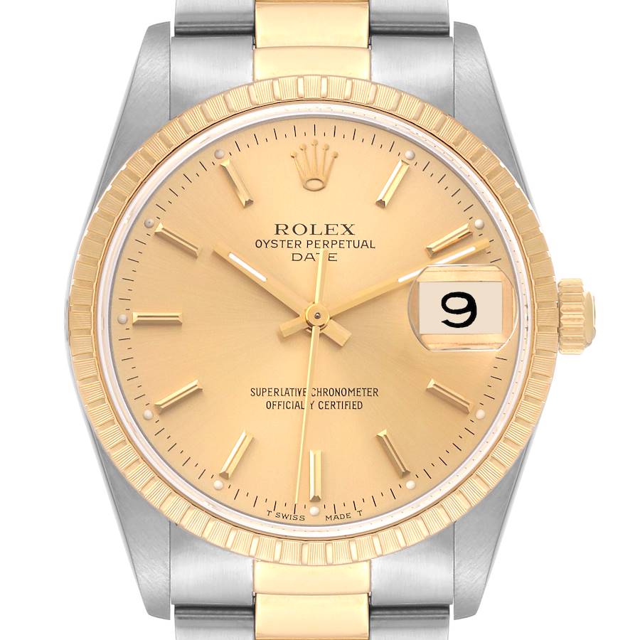 Rolex Oyster Perpetual Date Champagne Stick Dial on Oyster Ref. 15223 Papers 1990