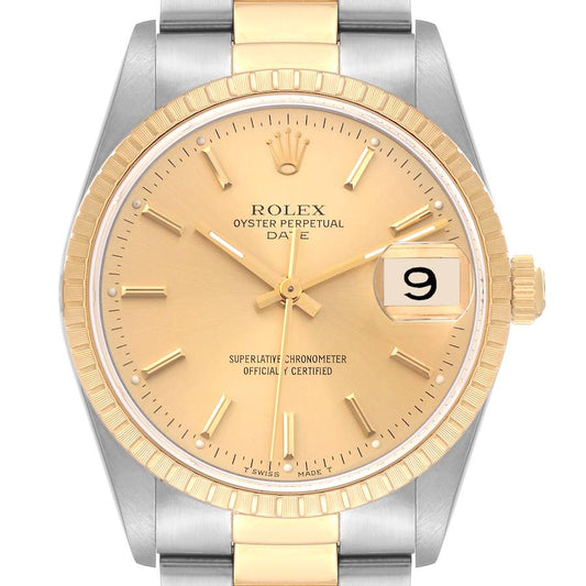 Rolex Oyster Perpetual Date Champagne Stick Dial on Oyster Ref. 15223 Papers 1990