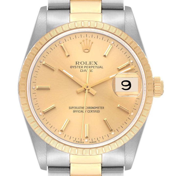 Rolex Oyster Perpetual Date Champagne Stick Dial on Oyster Ref. 15223 Papers 1990