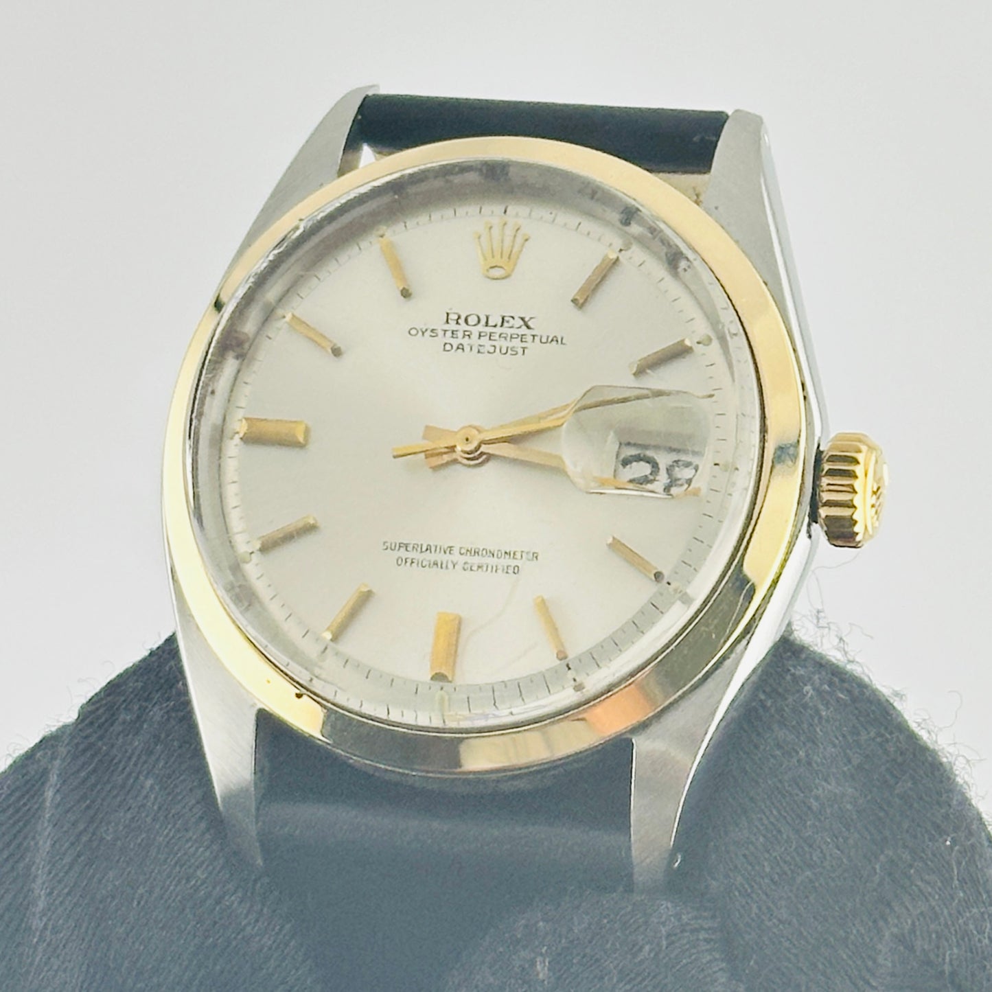 Rolex Datejust Silver / Gold Stick Dial on Generic Leather Band Ref. 1600/3 1969 — view 2