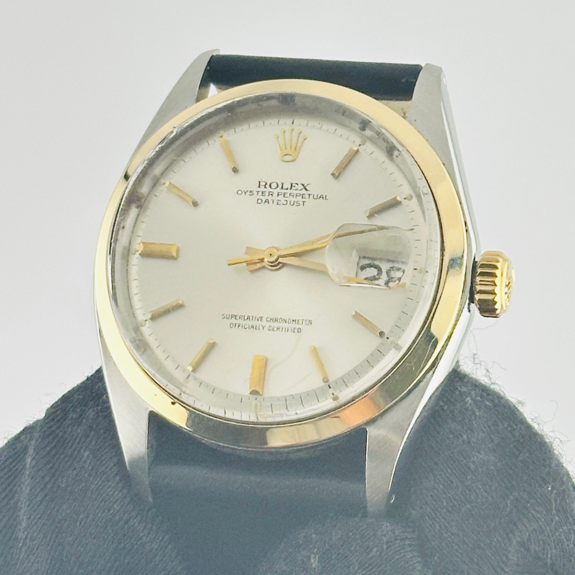 Rolex Datejust Silver / Gold Stick Dial on Generic Leather Band Ref. 1600/3 1969 — view 2