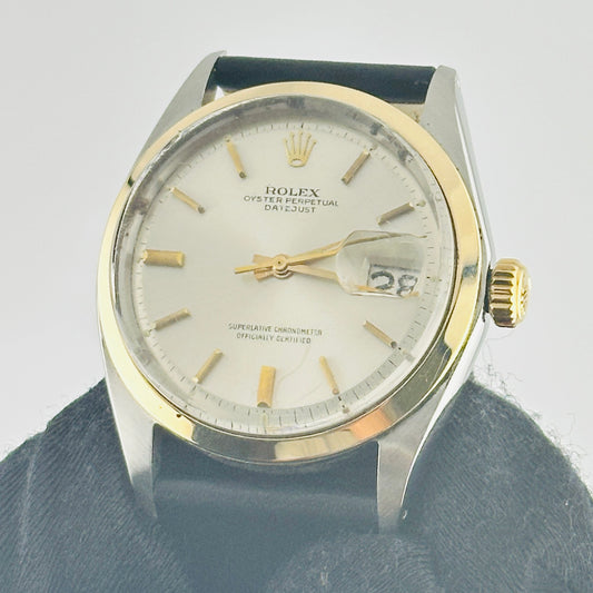 Rolex Datejust Silver / Gold Stick Dial on Generic Leather Band Ref. 1600/3 1969 — view 2