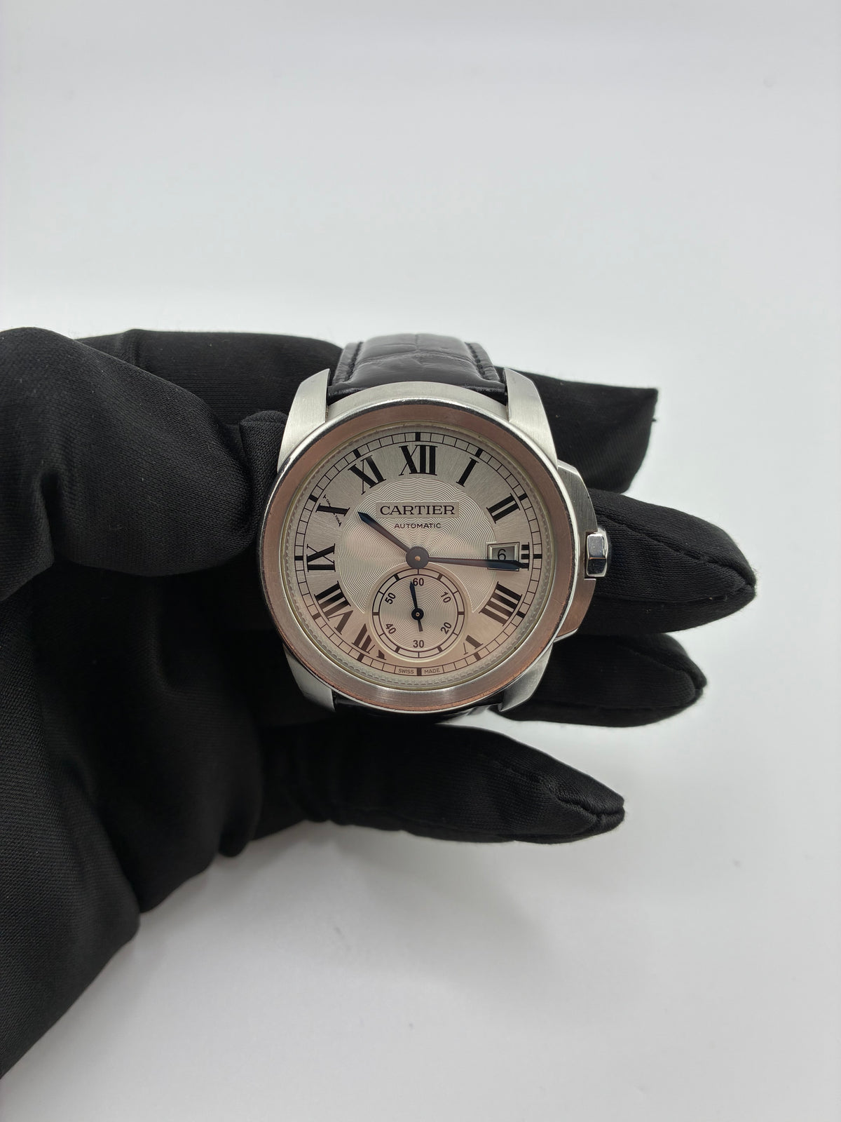 Cartier Calibre De Cartier Silver Dial on Black Leather Strap Ref. WSCA0003 — view 3