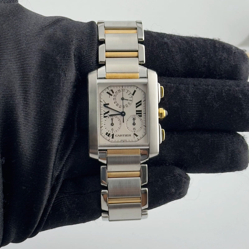 Cartier Tank Francaise White Roman Chrono Dial Ref 2303
