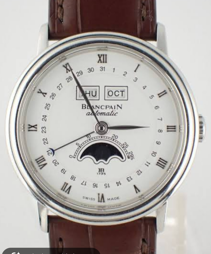 Blancpain Villeret Triple Calender White Roman Numerals Dial on Leather Strap / Ss Buckle Ref. B6553.1127A.55 Complete 2004