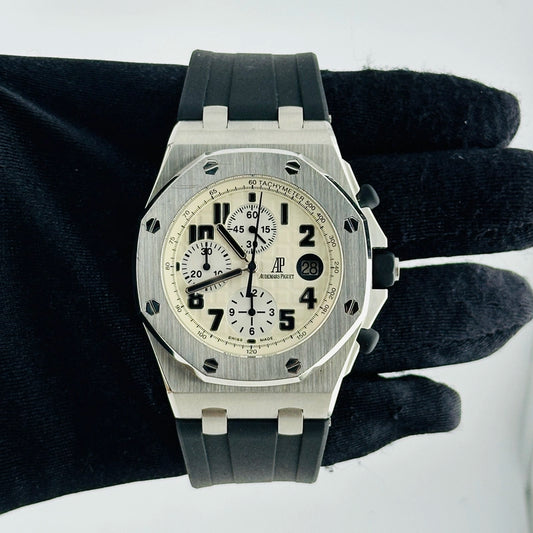 Audemars Piguet Royal Oak Offshore Safari White Dial on Rubber Strap Ref 26170ST with Papers 2011